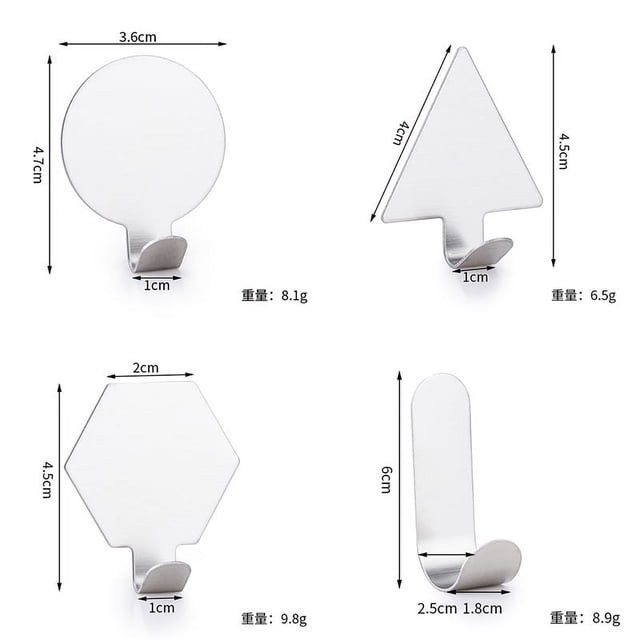 Zhuge Juego de 4 piezas, gancho de acero inoxidable sin perforaciones, gancho para puerta de baño de dormitorio,gancho adhesivo que no deja marcas, gancho para colgar ropa (plateado)