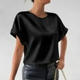 thumbnail image 3 of JGGSPWM Chemises d'Été Décontractées pour Femmes à Manches Courtes Col Rond Satin Couleur Unie pour Bureau Noir G, 3 of 9