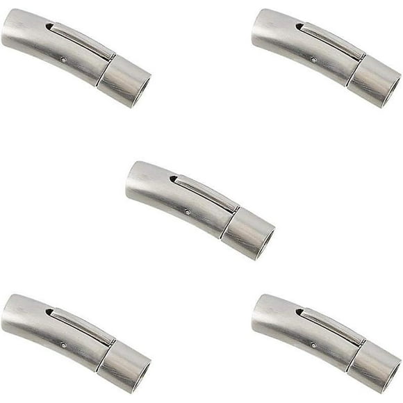 5Sets Bayonet Clasp 304 Stainless Steel Bayonet Necklace Clasps with Push Button Column Clasp Cord Column Leather Cord Push End Cap Snap,4mm Hole Steel