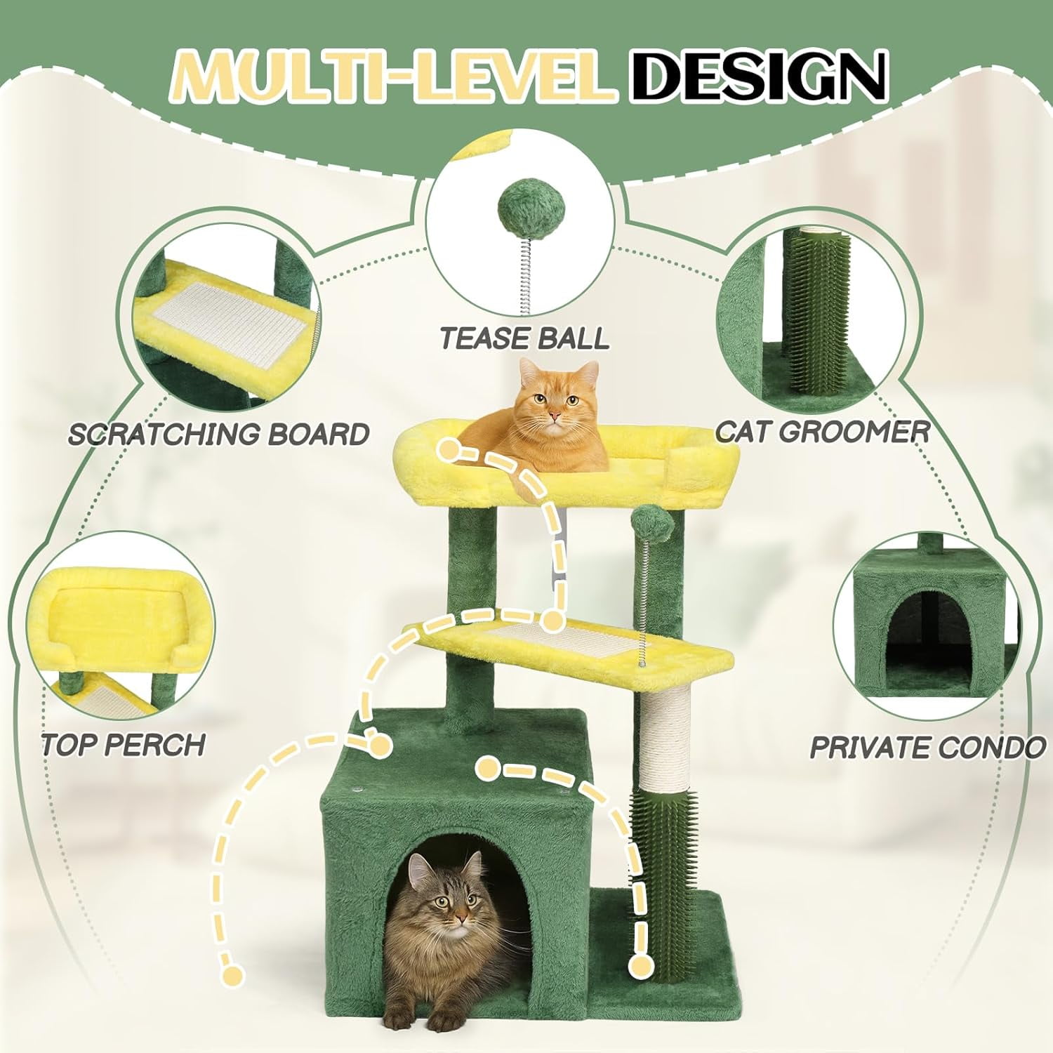 VINGLI Cat Tree, 27 inch Small Cat Tower with Scratching Post and Pad, Cat Condo for Indoor Kittens Padded Top Bed, Cats Indoor Activity Center