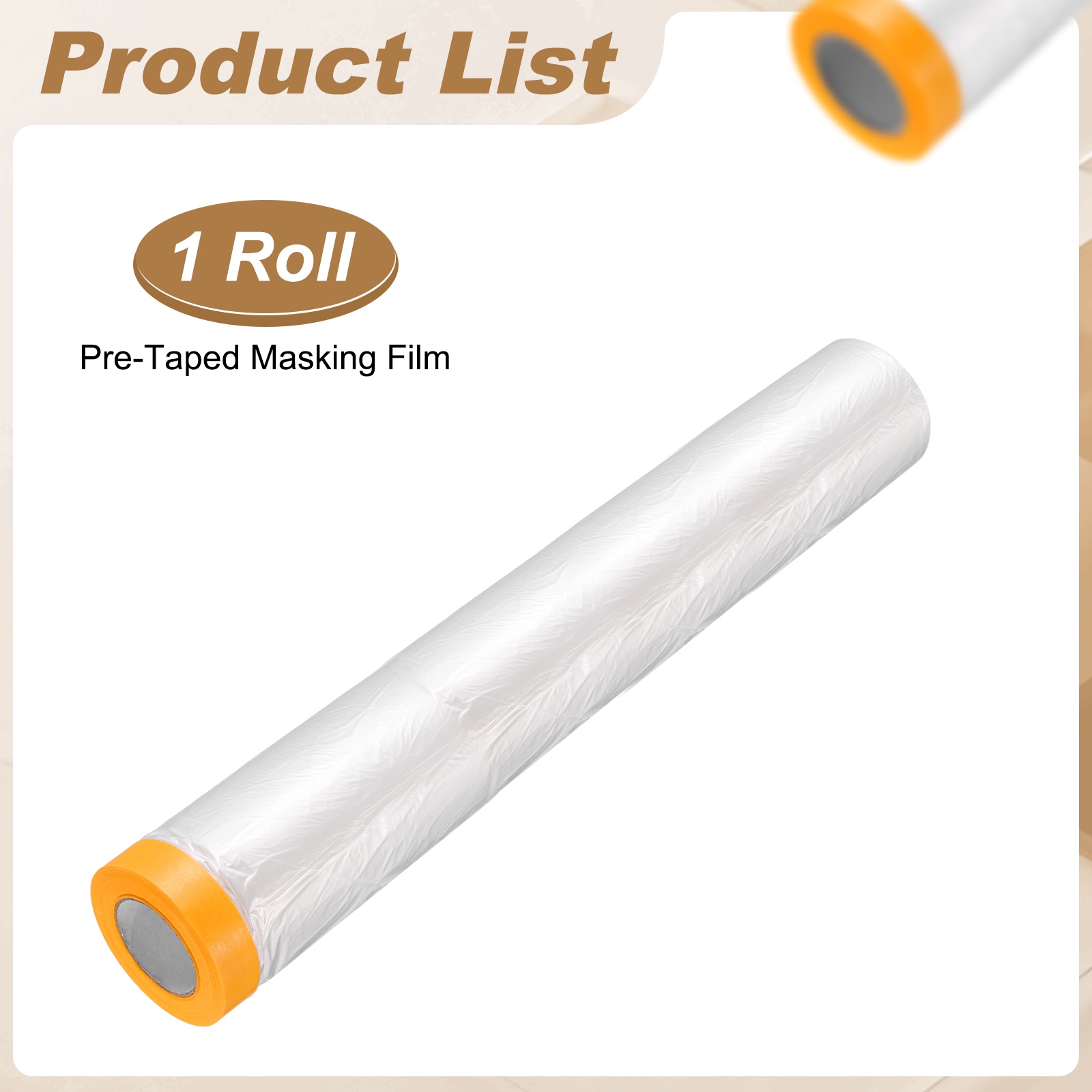Uxcell Pre-Taped Masking Film 157.5"x65ft Adhesive Tape and Drape Painters Plastic Drop Cloth Film with Tapes Plastic Sheeting for Automotive Painting Covering, Clear