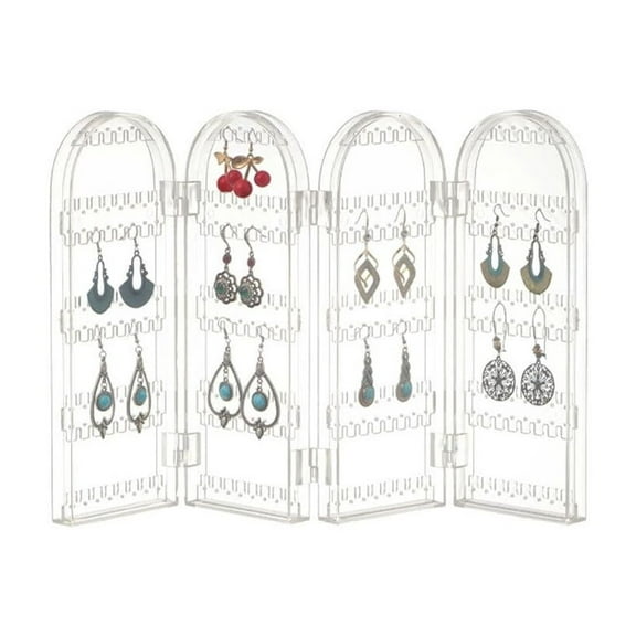 Earring Holder Organizer,Jewelry Organiser Stand,4 Doors 240 Holes Foldable Screen Necklace Rack Multi-Purpose Dressing Tabletop Jewelry Holder for Necklaces Earrings Bracelets Rings