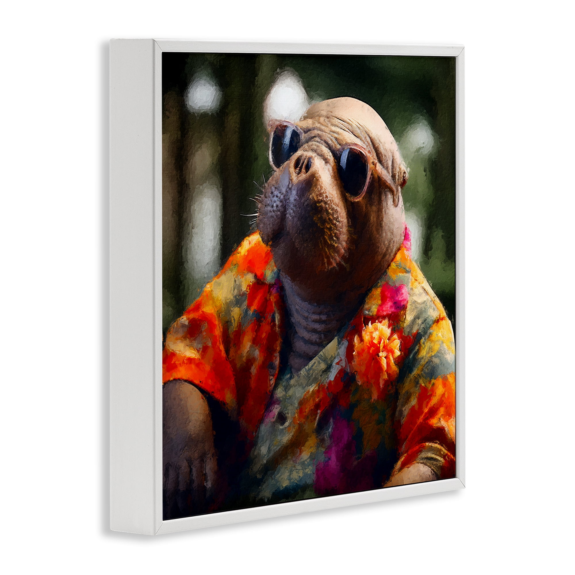 Stupell Industries Manatee with Aloha Shirt Animals & Insects Painting White Framed Art Print Wall Art, 24 x 24