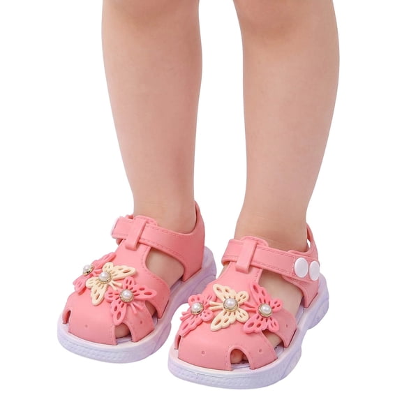 Viluyesy Girls Jelly Sandals Flower Closed Toe Soft Sole Summer Beach Princess Shoes for Kids Hot Pink Size 4 Toddler