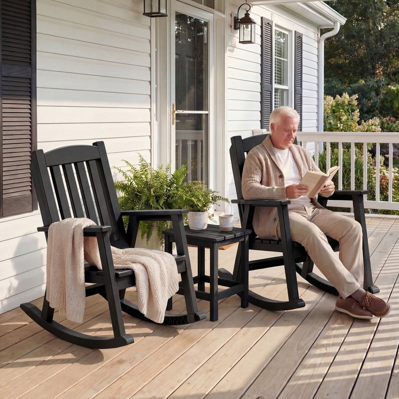 Vineego Oversized Outdoor Rocking Chair Set of 2, Heavy Duty Patio Rocker, All-Weather Resistant Front Porch Lawn Chairs for Outside, Black