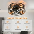 thumbnail image 6 of Garwarm 19.6'' Caged Ceiling Fan with Lights, Black Industrial Bladeless Ceiling Fans with Remote, Flush Mount Low Profile Ceiling Fan Fixtures for Home Office,Kitchen, Bedroom,Assembly Require, 6 of 12