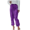 thumbnail image 2 of Qulqfy Womens Sequin Pants High Waist Shapewear Fashion Purple Party Pants L, 2 of 7