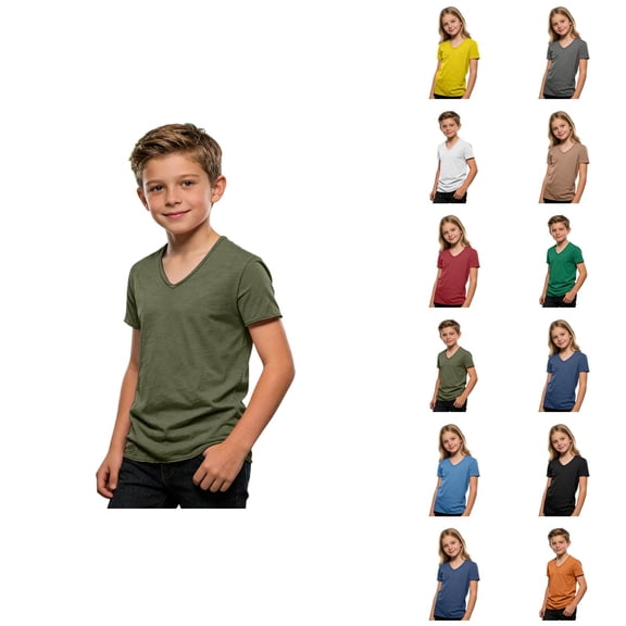 Boys Girls V Neck Tshirts Summer Casual Lightweight Breathable Short Sleeve Basic T Shirts