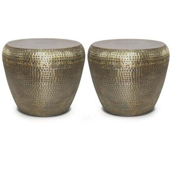 Home Square 2-Piece Modern Industrial 22" Metal Side Table Set in Antique Gold
