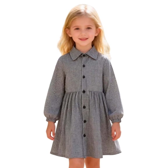 Little Girls Summer Dresses Long Sleeve Plaid Prints Danceclothes Birthday Girl Dress Size 5-6T
