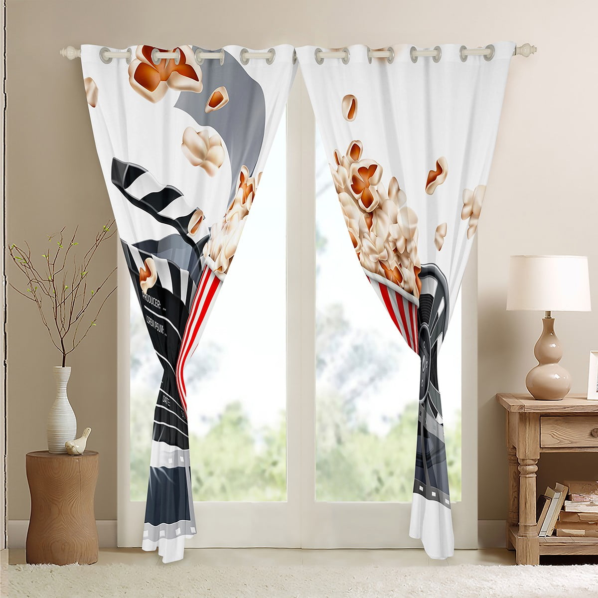 Movie Themed Curtains Vintage Cinema Style Blackout Curtains,Film Theme  Bedroom Curtains for Family Women Men Home Theater Decor Window Curtains  Clapboard Popcorn Print Curtains,2 Panels 42Wx63L 