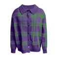 thumbnail image 4 of JIAYUE Women Plaid Knit Cardigan Collared Button‑Up Long Sleeve Sweater Relaxed Fit Outerwear for Street‑wear, 4 of 4