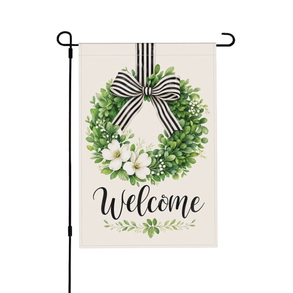 Garden Flag 12x18 Inch Welcome Wreath with Flowers Outdoor Decor