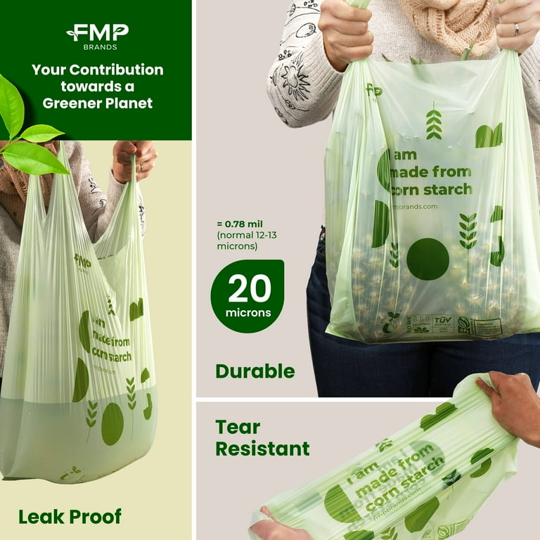 1000 Pack] 100% Compostable Bags with Handle - 2.6 Gallon 0.78 Mil Grocery  Shopping Bags, Unscented Small Garbage Bags for Bathroom, and Food Scrap,  BPI u0026 OK Compost Certified, ASTM D6400 Compliant - Walmart.com