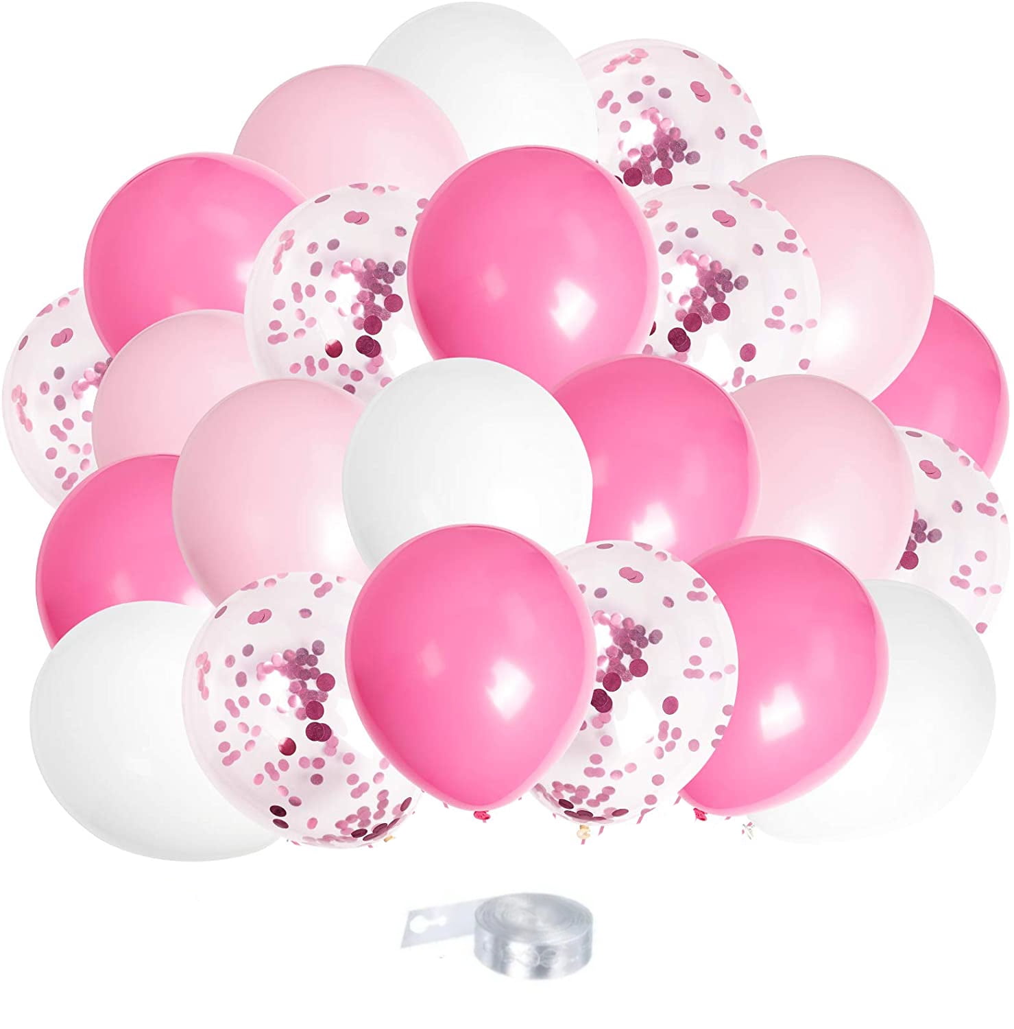 YANSION Pink and White Balloons, 50pcs 12inch Rose Red Latex Balloons & Pink Confetti Balloon for Birthday Party Wedding Baby Shower Decorations
