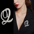 thumbnail image 5 of MKKAS Initial Letter Q Brooch Pin, Pave Crystal Alphabet Lapel Pin for Women, Silver Tone Alloy Metal Badge for Personalized Suit Jewelry XD8150-33, White, 5 of 6