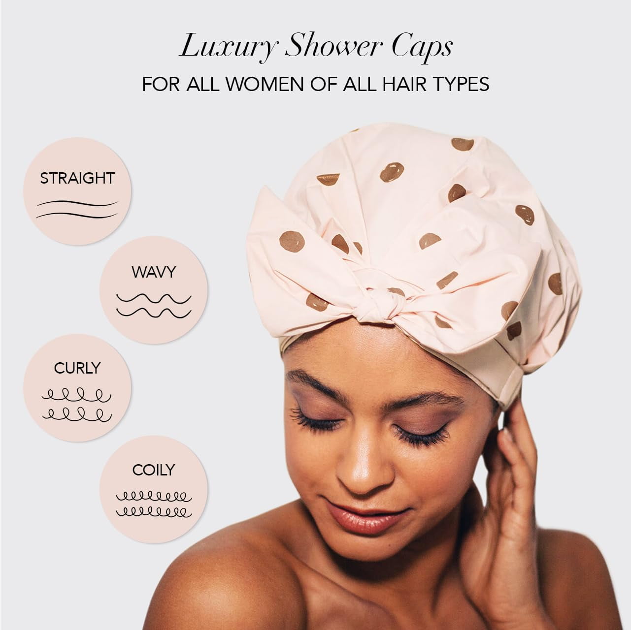 Kitsch Reusable Plastic Shower Cap, One Size, Blush Dot