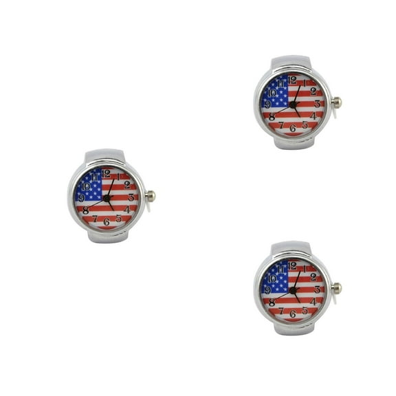 MLINS 3pcs American Flag Pattern Stainless Steel Band Analog Quartz Wrist Watch