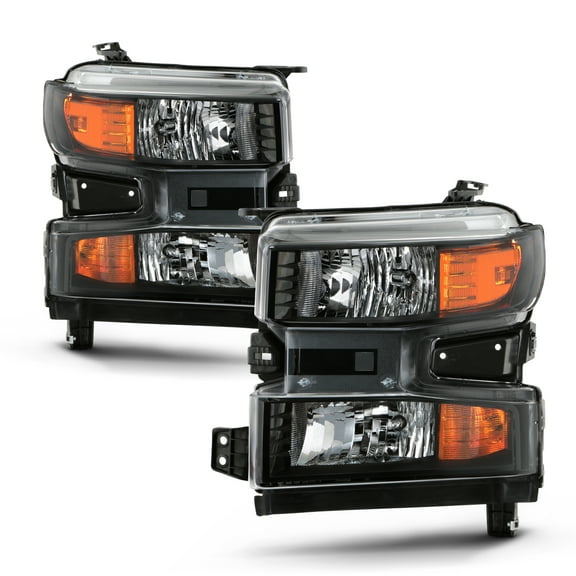 AKKON - Fits 2019-2021 Chevy Silverado 1500 19 1500 LD [Halogen Type] w/o LED Black Headlights Pair Driver Left Passenger Right