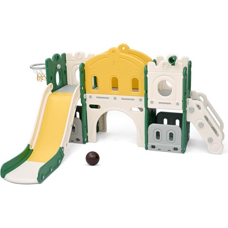 Toddler Slide with Climber  7-in-1 Kid Indoor Playground Freestanding Playset  Outdoor Slide Toddlers Climber and Slide Set with Basketball Hoop and Climber for Kids Age 1+