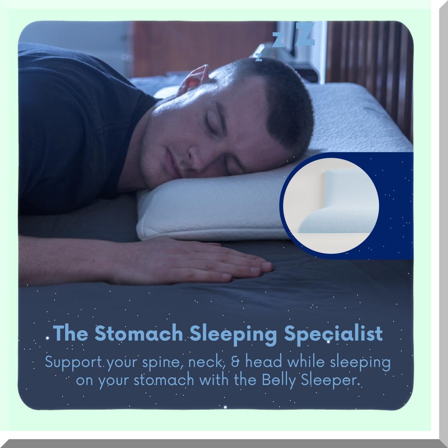 CoolSleep Belly Pillow Thin Ergonomic Cooling Gel Memory Foam Pillow for Stomach Back Sleepers. Provides Cervical Neck Alignment Comfort