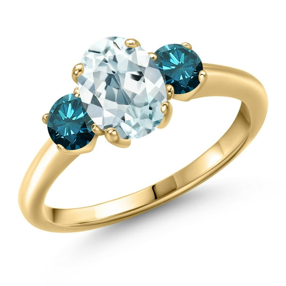 Gem Stone King 10K Yellow Gold Sky Blue Aquamarine and Blue Diamond Engagement Ring for Women | 1.74 Cttw | Oval 8X6MM | Gemstone March Birthstone | Size 9