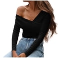 thumbnail image 1 of Womens Casual One Shoulder Solid Color Skew Collar Strapless T-Shirt Blouse Tops Fall Tops for Women, 1 of 6