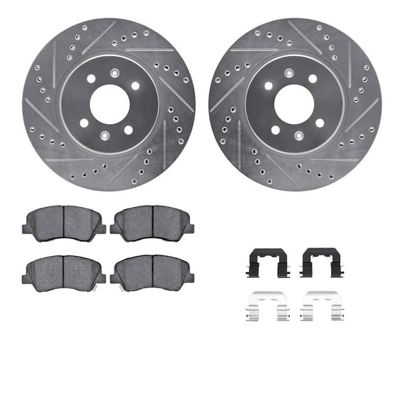 Dynamic Friction Company Front Brake Rotors-Drilled and Slotted-Silver with 5000 Advanced Brake Pads includes Hardware 7512-21024