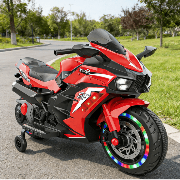 12V Electric Kids Ride on Motorcycle for Ages 3-4 with LED Lights, Bluetooth Music, Battery Powered Ride on Toy