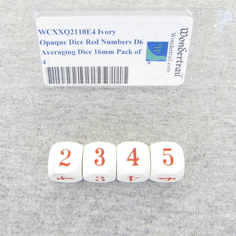 2-3-3-4-4-5 Opaque 16mm D6 Averaging Dice Black with Red Numbers 6 Pieces 