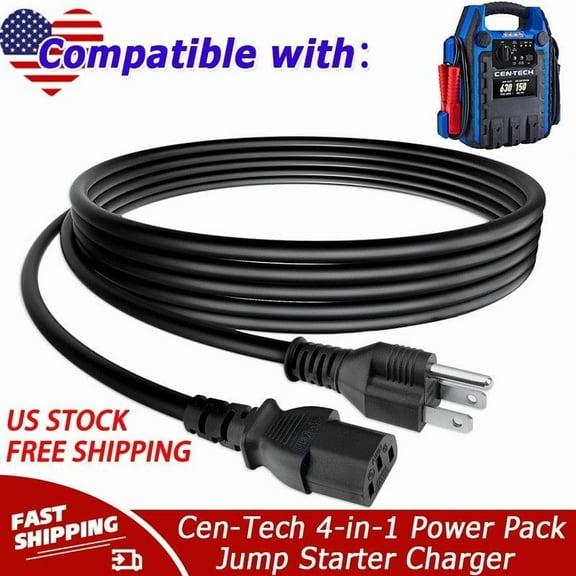 UL 6ft AC Power Cord Compatible with Cen-Tech 4-in-1 Portable Power Pack Jump Starter