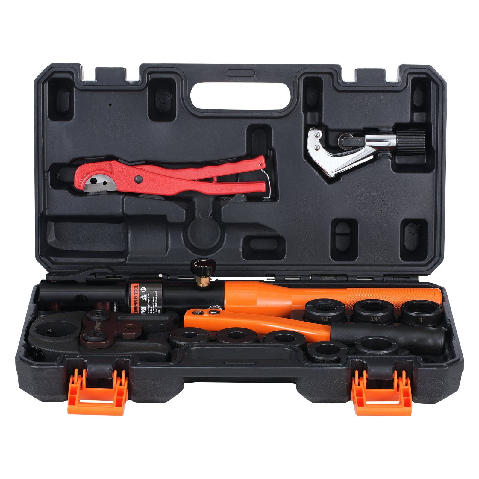 Hydraulic Pipe Crimping Tool Kit with Multi-Size Jaws for Copper & Pex Pipe