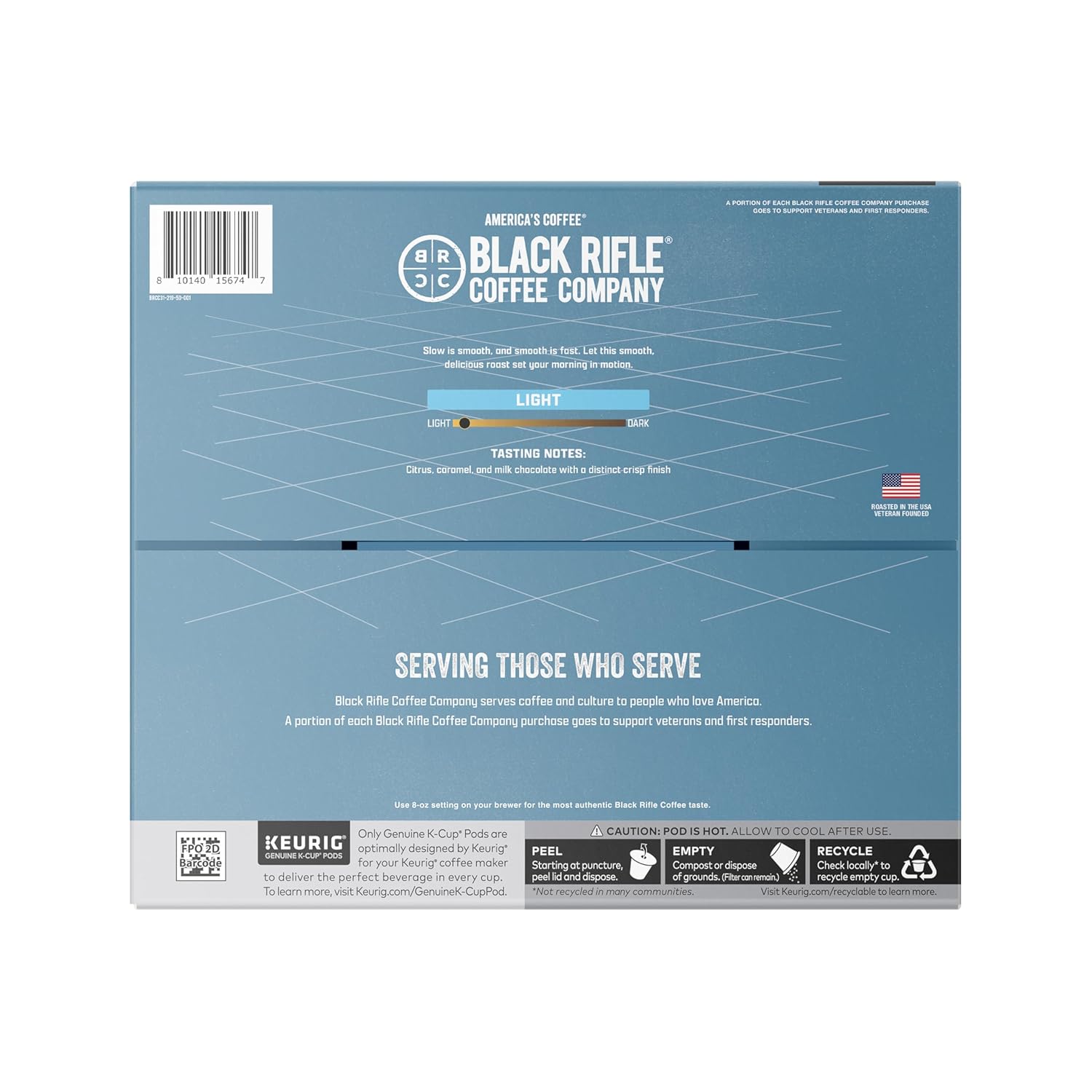 Black Rifle Coffee Company Silencer Smooth, 50 Count, Light Roast K Cups - Single Serve K Cups Coffee Pods - Kcup Pods Compatible with Keurig 1.0 & 2.0 - Made from Arabica Beans