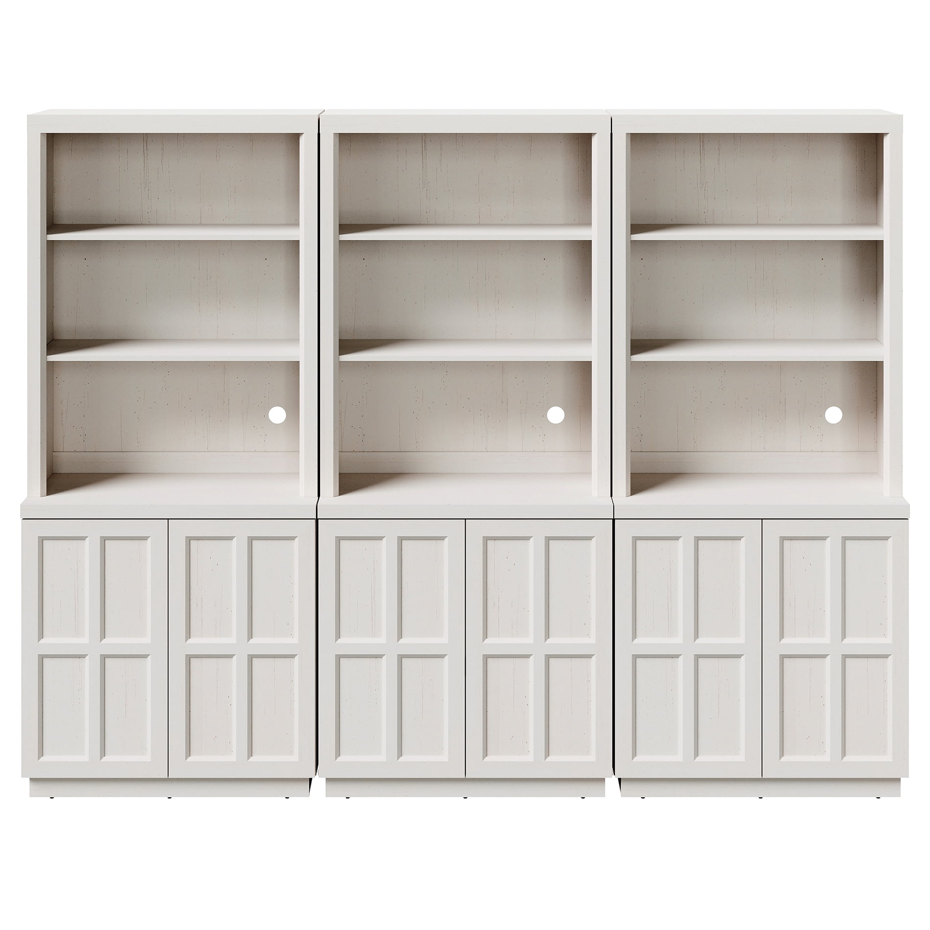 HOMOOI 3-in-1 Freestanding Pantry Cabinet, Boho Rustic Hutch with Open Display Shelves & Adjustable Inner Shelves, Anti-Wobble Wooden Storage Organizer for Kitchen, Dining Room, Entryway,White