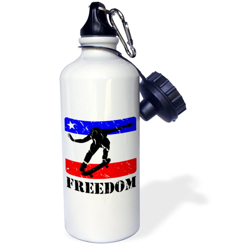 3dRose Distressed skateboard kickflip graphic iMage on red, white and blue, Sports Water Bottle, 21oz by Supplier Generic