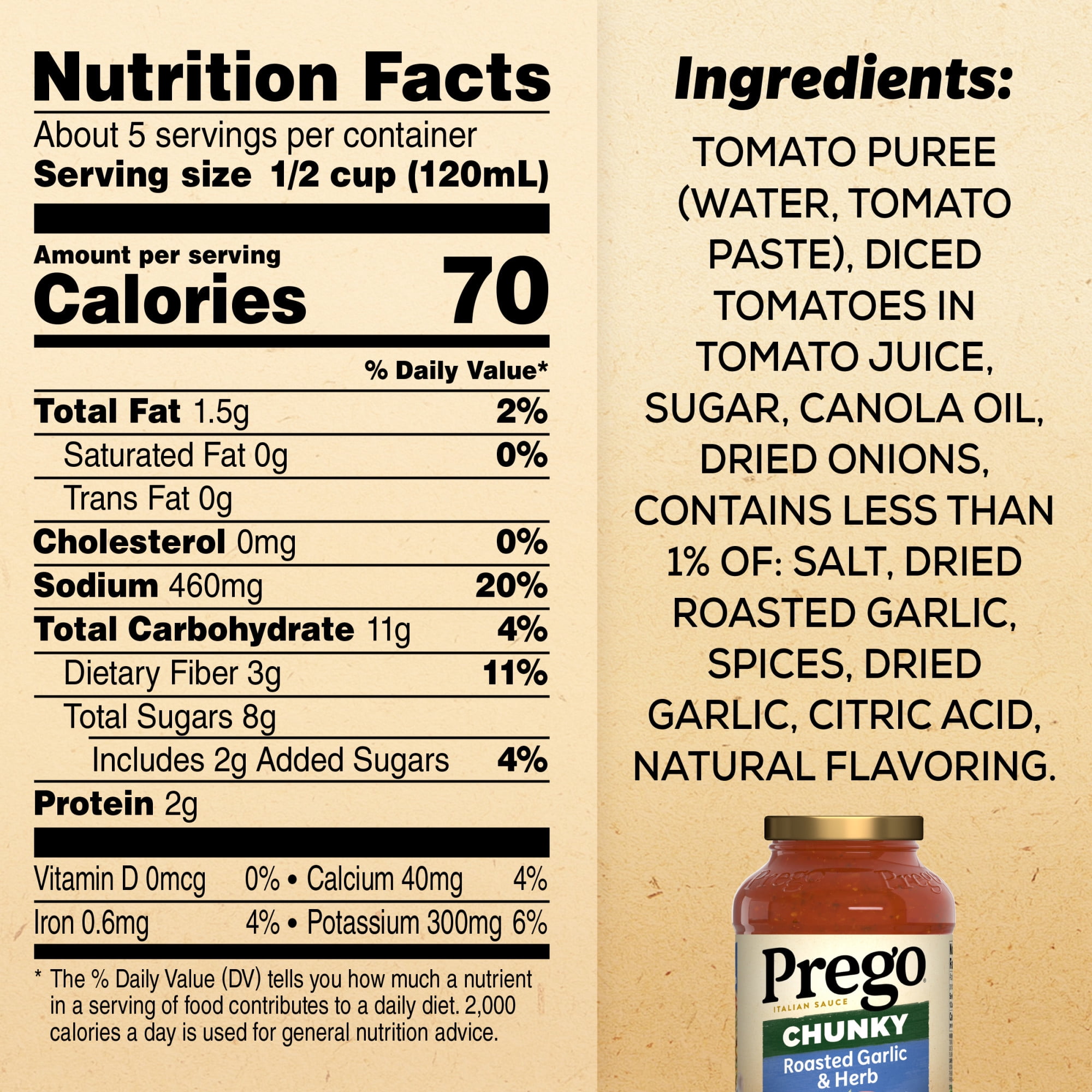 (2 pack) Prego Chunky Roasted Garlic and Herb Pasta Sauce, 23.75 oz Jar