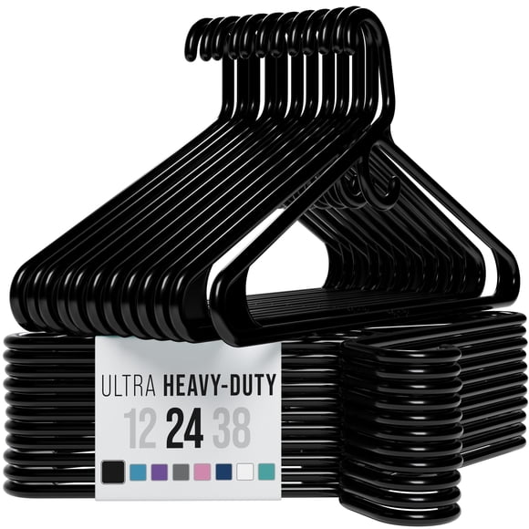 Perchas para ropa Neaterize, de plástico ultrarresistente, color negro, 24 unidades