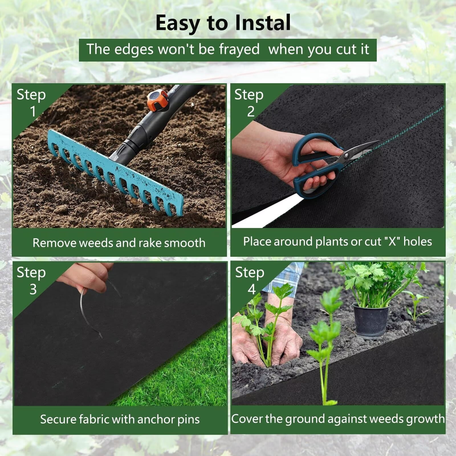 EastVita 4x250ft Weed Barrier Fabric 1.8oz Premium Landscape Fabric for Garden Lawn Driveway Outdoor Weed Control Durable Weed Fabric with High Permeability