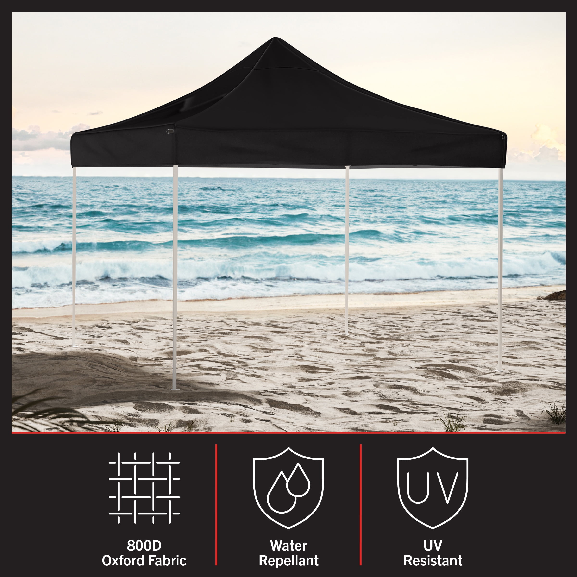 Stalwart 10x10 ft Pop Up Canopy Tent - UPF30 Beach Tent Sun Shelter, Black