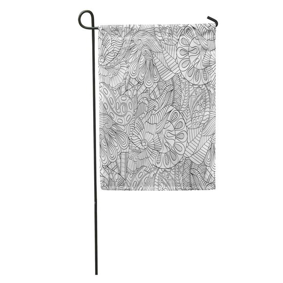 POGLIP Tracery Calming Pattern Mehndi Ethnic Monochrome Binary Doodle Curved Doodling Garden Flag Decorative Flag House Banner 28x40 inch