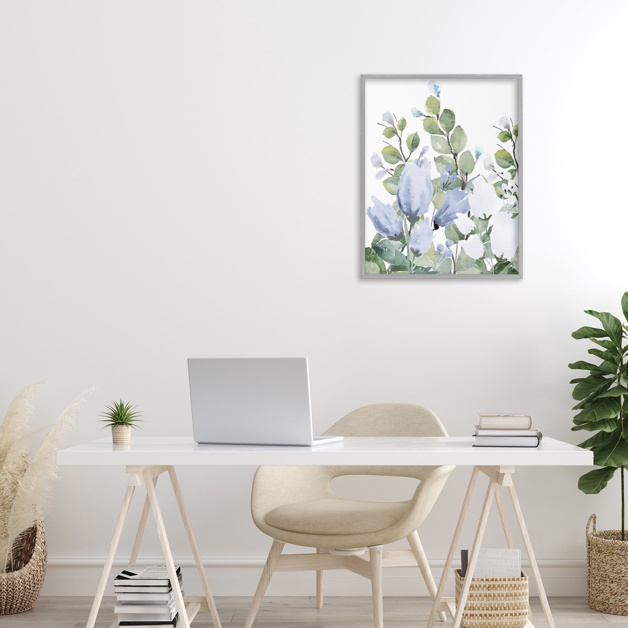 Stupell Industries Blue Spring Botanicals Gray Framed Giclee Art, design by Kim Allen
