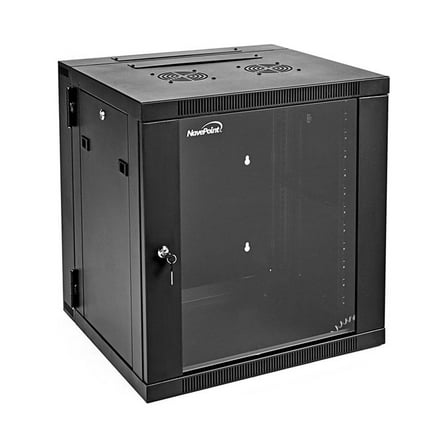 NavePoint 12U Server Cabinet with Hinged Back - 21.6” Deep, 12U Server Rack Enclosure with Locking Glass Door, Wall Mount Rack with Removable Side Panels, 12U Network Cabinet with 2 Fans, Assembled