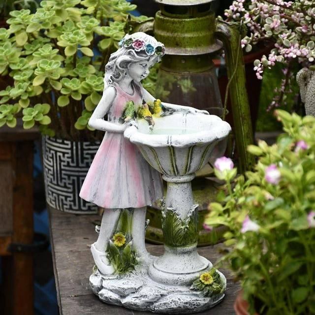 Figura De Resina De Niña Con Luz Solar Creativa Led, Estatua De Hada Tallada, Luces, Decoración De Jardín Sweethay HA035745-00