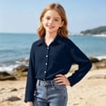 thumbnail image 4 of Ltctricy Unisex Kids Button Down Shirts Collared Dressy Blouses Toddler Long Sleeve Tops for Boys and Girls(Navy,5-6 Years), 4 of 7