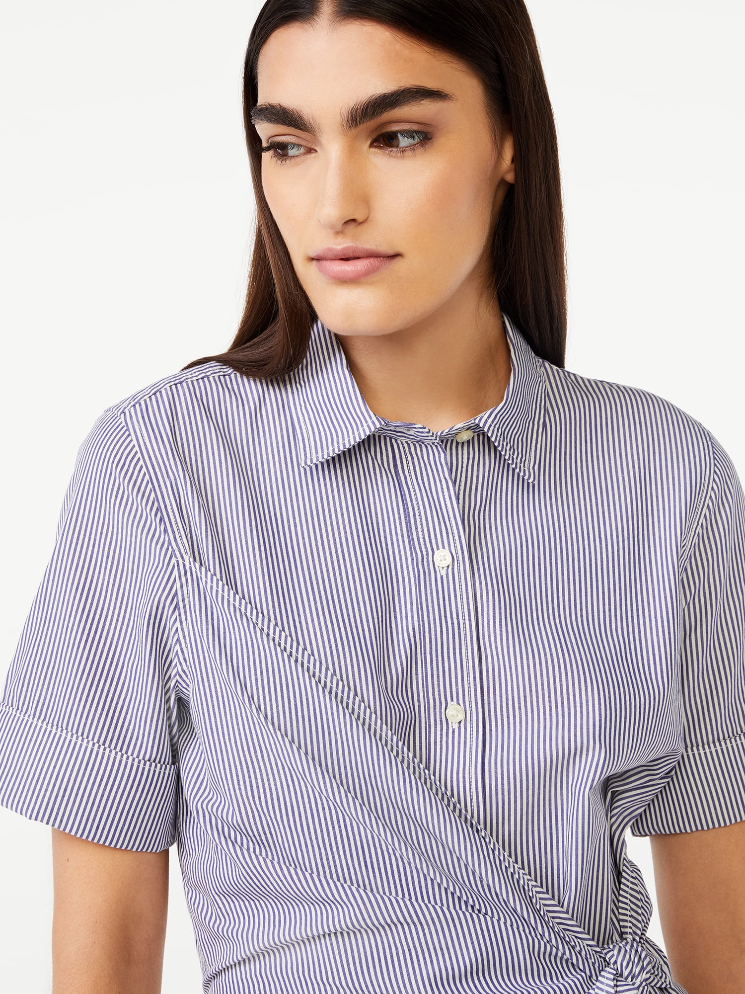 Free Assembly Women's Wrap Shirt Dress with Short Sleeves