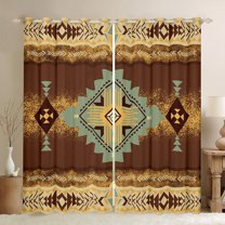 jejeloiu Boho Exotic Style Black Out Curtains,Rustic Aztec Rhombus Curtains Pack of 2 (42x63 Each),Brown Beige Yellow Bedroom Curtains For Adults,Super Cozy Room Decor