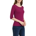 thumbnail image 4 of INSPIRE CHIC Women's Tops Elbow Sleeves Boat Neck Slim Fit Classic Casual Tee Mother's Day Shirt Fuchsia S, 4 of 7