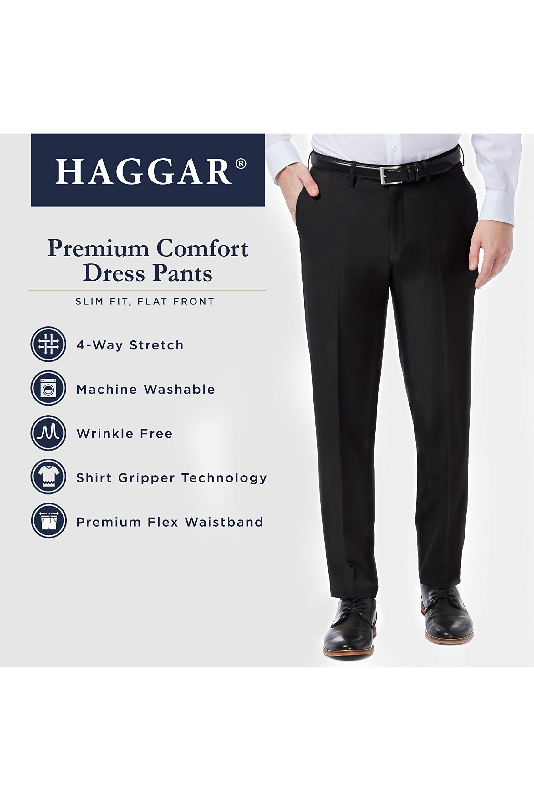 Haggar Pantalon Habillé pour Homme, Coupe Droite, devant Plat, Confort Supérieur