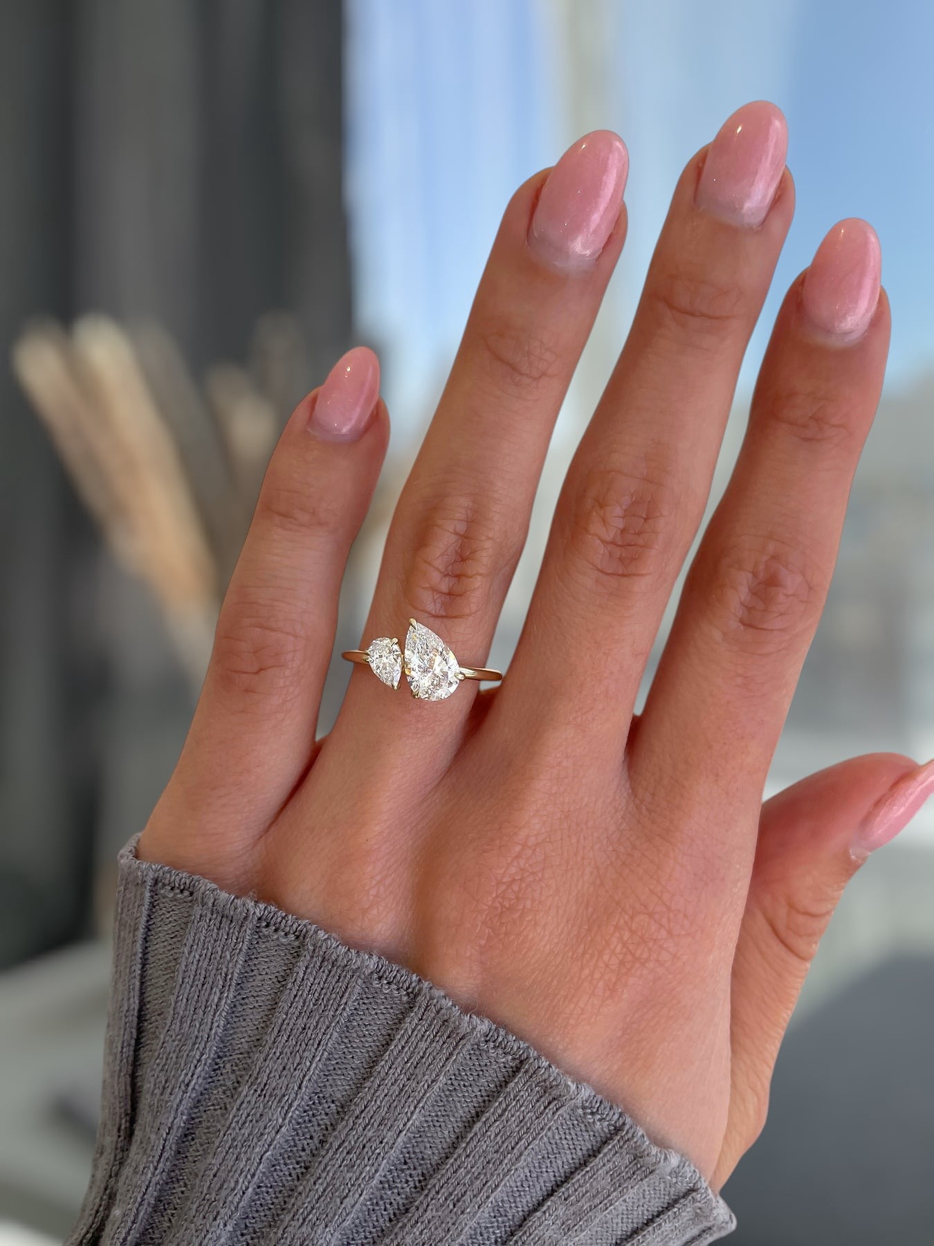ESTE ORIGIN 2.5Ct Double Pear Toi et Moi Moissanite Engagement Ring 10K Rose Gold Two Stone Ring for Women US 7