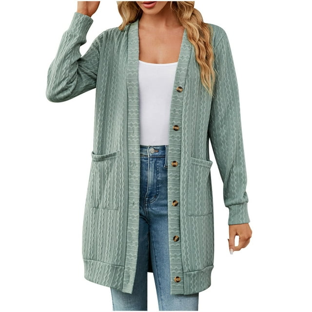 Yuyuzo Womens Cardigans Long Sleeve Button down Open Front Solid Color Outwear Jackets Coat with Pockets